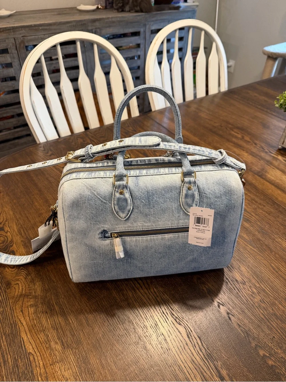 Coach Light Denim Satchel with Pink Heart Charm